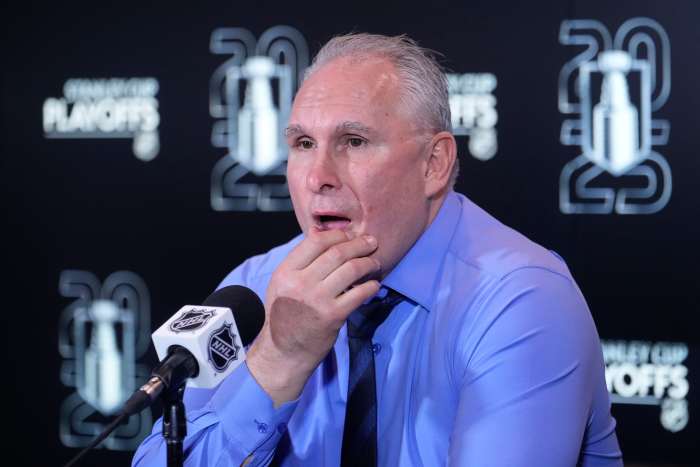 Toronto Maple Leafs head coach Craig Berube during the post game media conference following the game seven loss to the Florida Panthers at Scotiabank Arena.