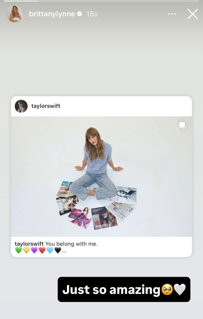 Brittany Mahomes reacts to Taylor Swift's announcement.
