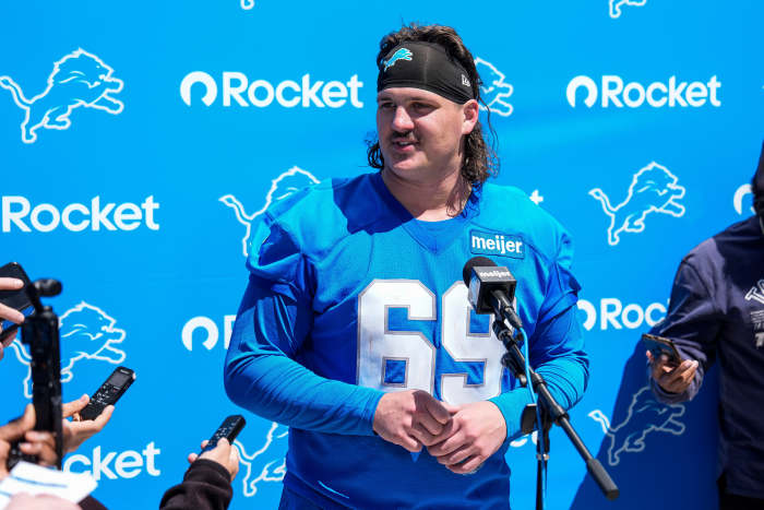 Tate Ratledge of the Detroit Lions at practice.