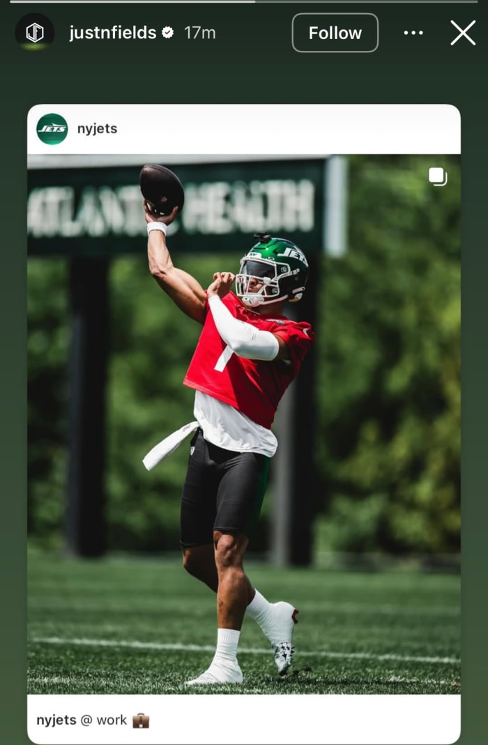 Justin Fields posts on Instagram on June 5, 2025.