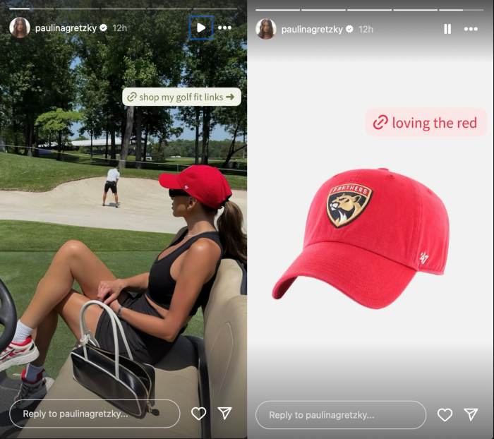 Wayne Gretzky's daughter Paulina Gretzky shows off her Florida Panthers-themed outfit on Saturday