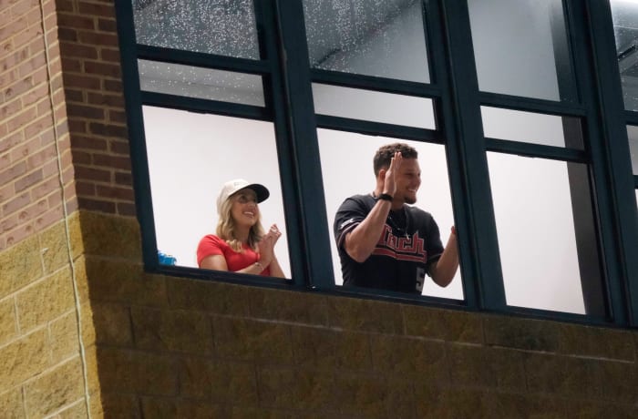 Patrick Mahomes and his wife Brittany cheer as Texas Tech on June 5, 2025.