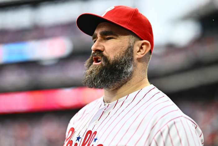 Former Philadelphia Eagle Jason Kelce at the Philadelphia Phillies game.