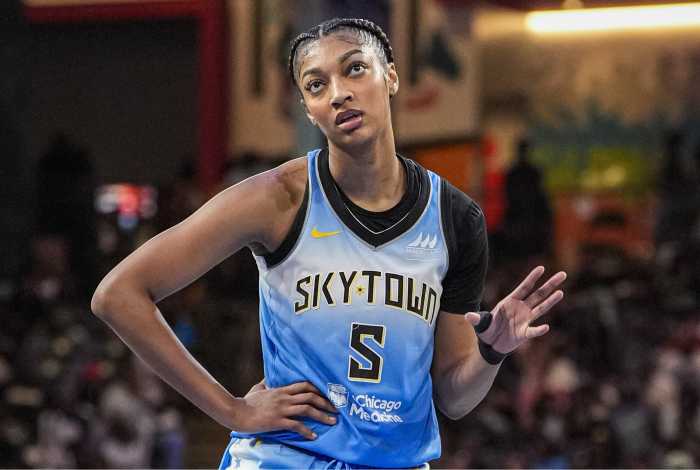 Chicago Sky star Angel Reese (5) during a game.