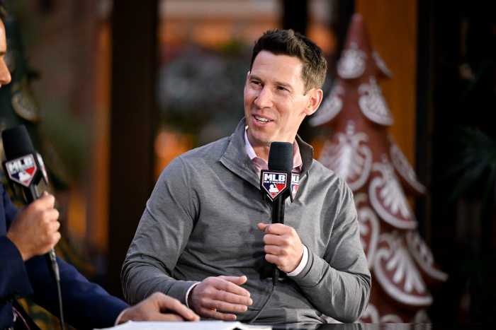 Boston Red Sox chief baseball officer Craig Breslow speaks with the media at the Hilton Anatole during the 2024 MLB Winter Meetings.