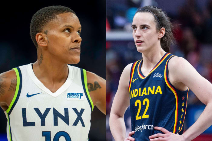 Minnesota Lynx guard Courtney Williams (left) and Indiana Fever guard Caitlin Clark (right).