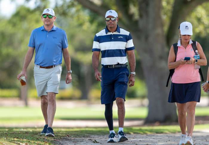 Tiger Woods watches his son Charlie Woods compete in the 41st Nicklaus Junior Championship.