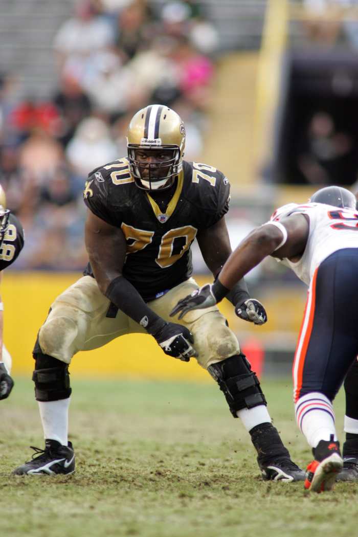 Nov. 6, 2005; New Orleans Saints offensive linemen Jammal Brown (70) against the Chicago Bears. Mandatory Credit: John David Mercer-Imagn Images © 2005 John David Mercer