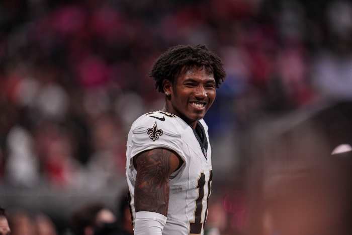 New Orleans Saints wide receiver Bub Means (16) on the field against the Atlanta Falcons