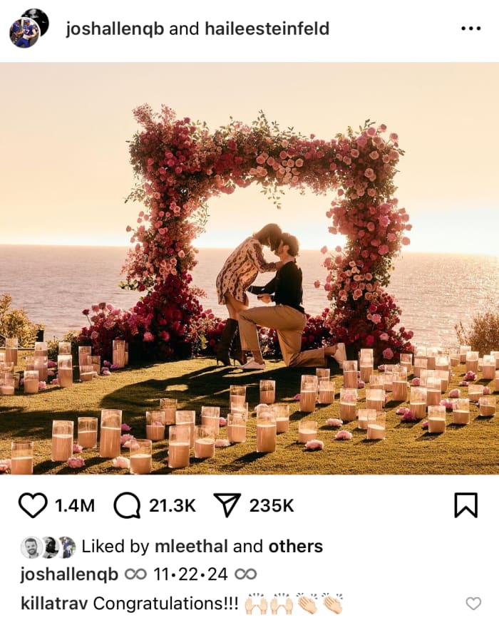 Bills quarterback Josh Allen proposes to Hailee Steinfeld.