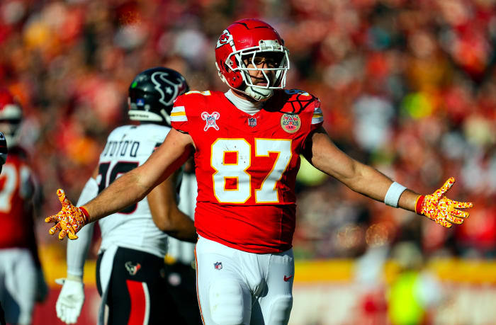 Kansas City Chiefs tight end Travis Kelce at Arrowhead Stadium on Dec. 21, 2024.