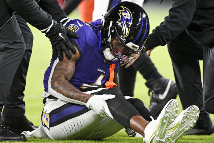 Baltimore Ravens wide receiver Zay Flowers (4).