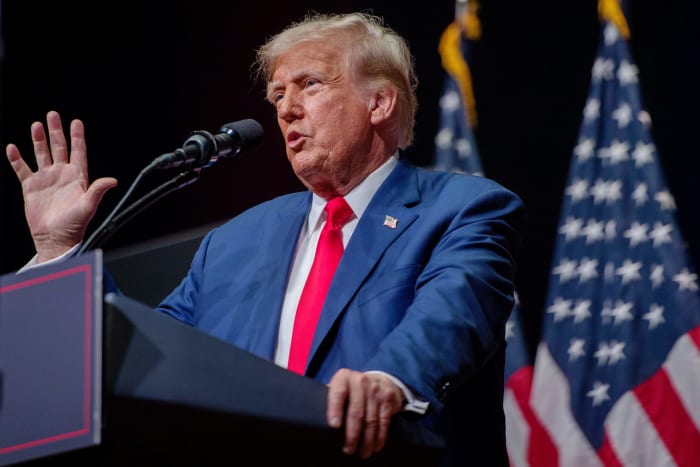 U.S. President Donald Trump speaks to supporters at a rally at Thomas Wolfe Auditorium in Asheville.