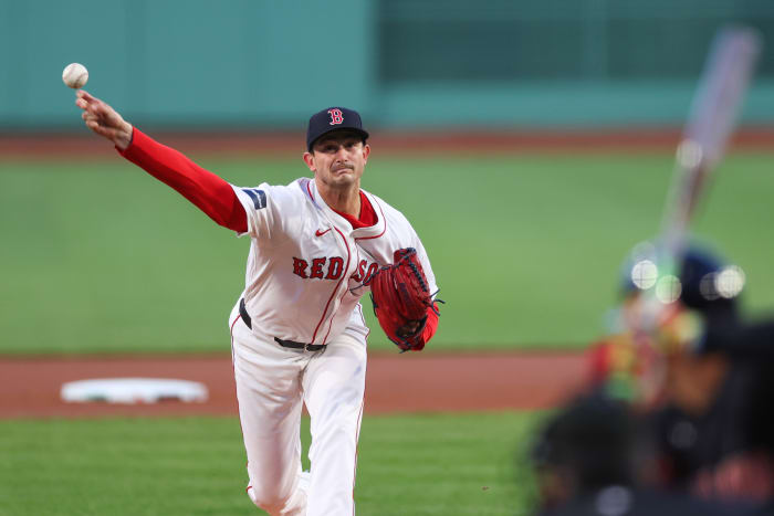 Boston Red Sox starting pitcher Garrett Whitlock throws a pitch during the first inning.