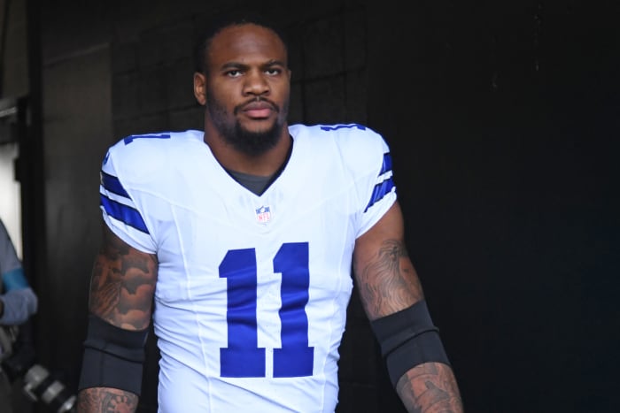 Micah Parsons enters the field vs. Philadelphia this past December.