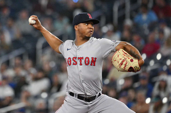 Boston Red Sox starting pitcher Brayan Bello (66) pitches against the Toronto Blue Jays in the first inning at Rogers Centre.