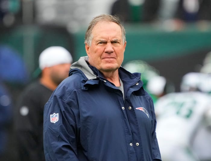 New England Patriots head coach Bill Belichick on the sidelines in 2023.