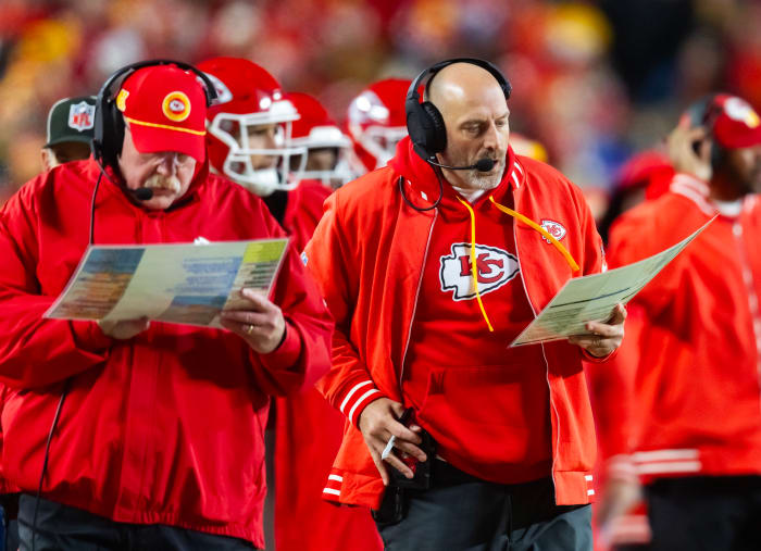 Kansas City Chiefs offensive coordinator Matt Nagy (right) and head coach Andy Reid.