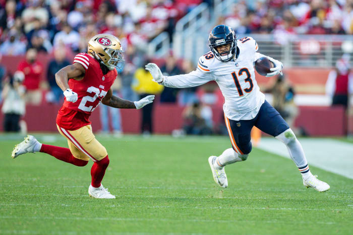 Chicago Bears wide receiver Keenan Allen (13) runs after catching a pass during the fourth quarter against the San Francisco 49ers.