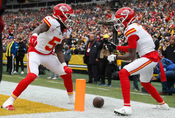 Kansas City Chiefs wide receivers Xavier Worthy and Marquise "Hollywood" Brown