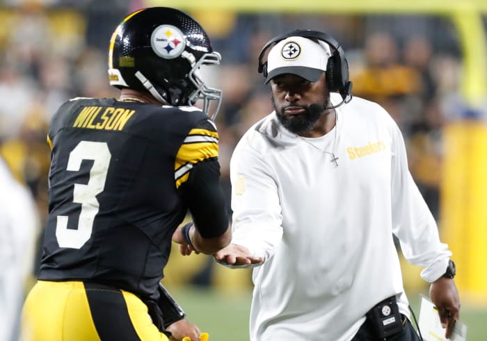 Pittsburgh Steelers quarterback Russell Wilson and head coach Mike Tomlin