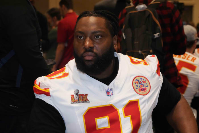 Former Kansas City Chiefs defensive tackle Derrick Nnadi before Super Bowl LIX.
