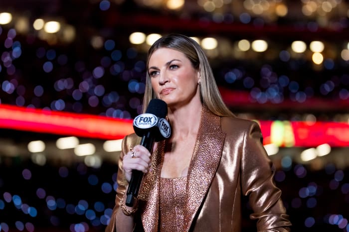 Fox Sports sideline reporter Erin Andrews at Super Bowl LIX.