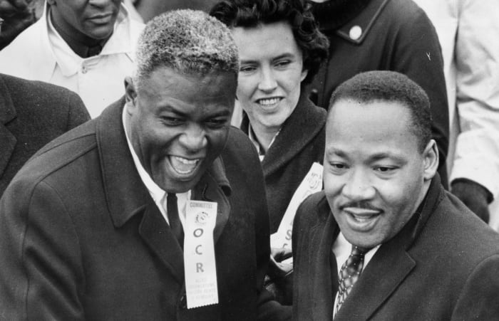 (1964; Louisville, KY, USA; Jackie Robinson wore an \"Organization for Civil Rights\" badge when he took part in a Louisville march with Dr. Martin Luther King Jr. in March of 1964. Mandatory Credit: Bill Strode/The Courier-Journal-USA TODAY NETWORK)