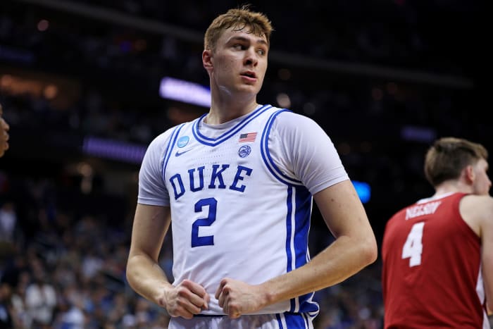 Duke Blue Devils forward Cooper Flagg (2) looks on during a game.
