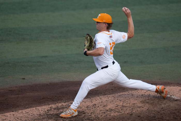 Tennessee's Tanner Franklin pitches against Wake Forest at the NCAA college baseball Knoxville Regional final on June 2, 2025.
