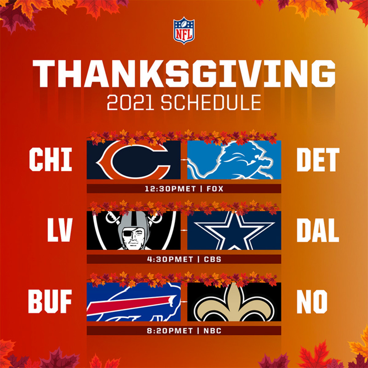 NFL Thanksgiving 2021 Schedule