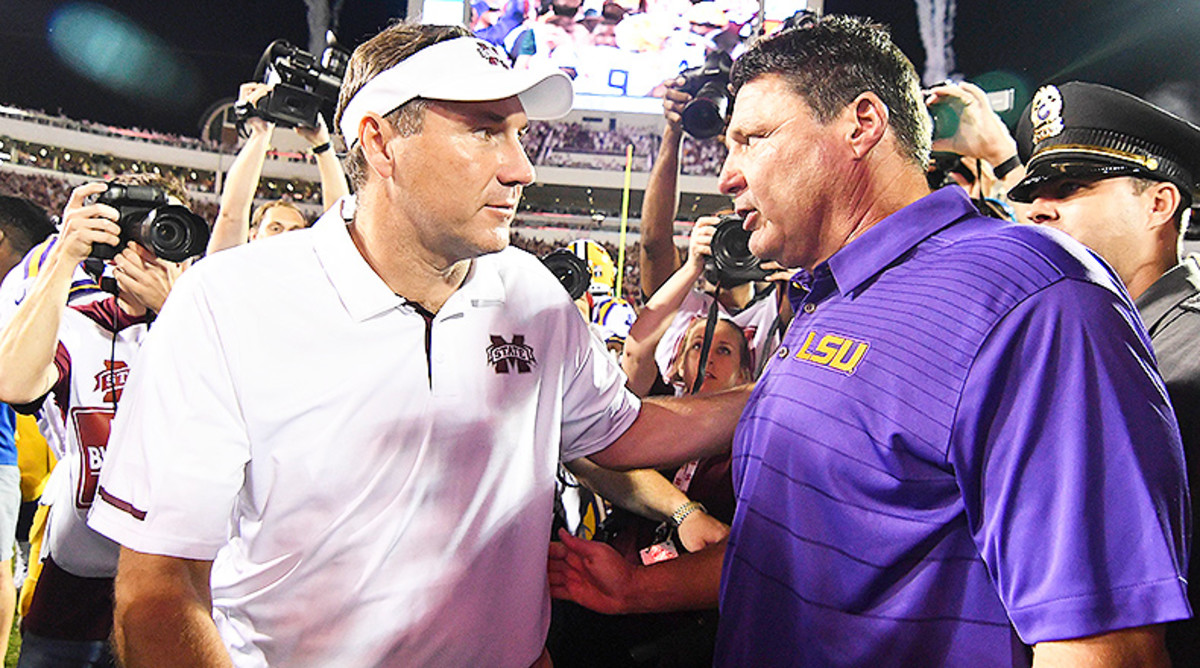 Dan Mullen, Mississippi State Bulldogs, and Ed Orgeron, LSU Tigers in 2017