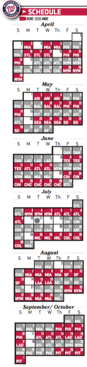 Printable Washington Nationals schedule