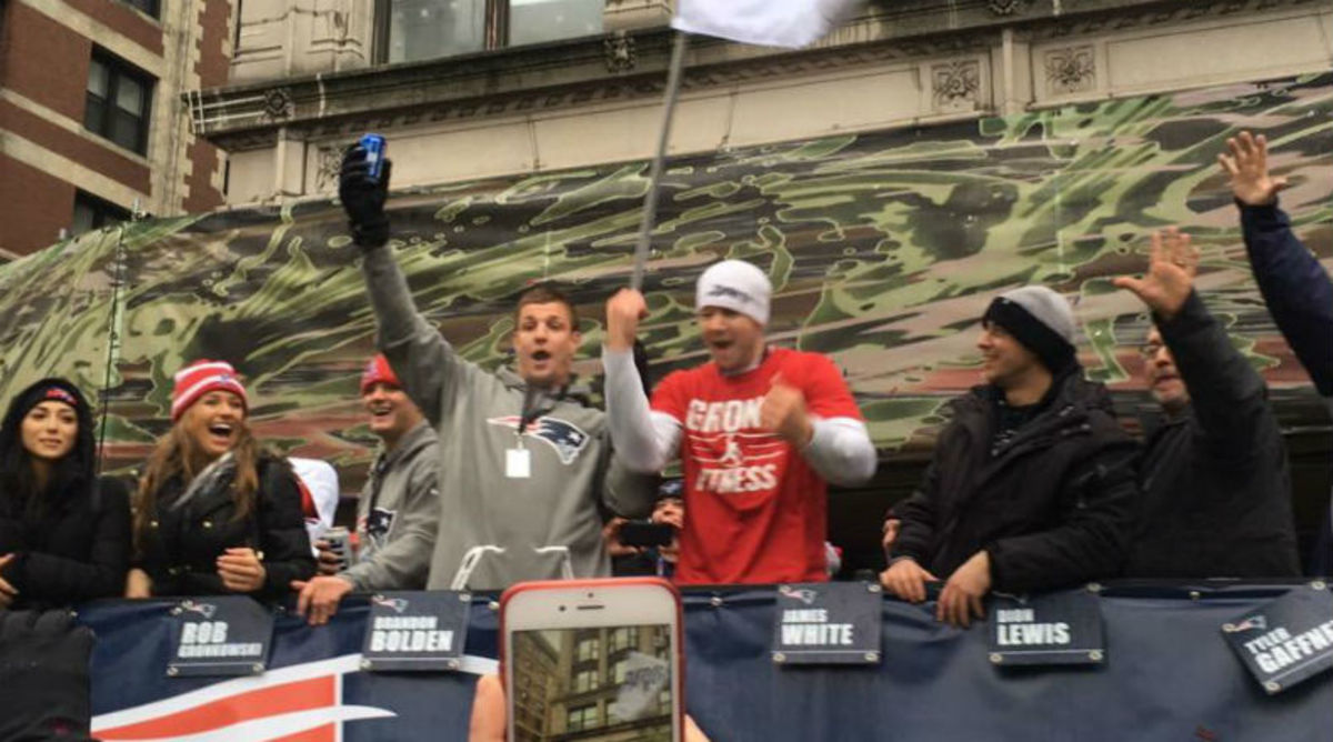 Rob Gronkowski drinking a beer and then spiking it