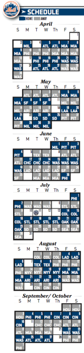 Printable New York Mets 2017 Schedule