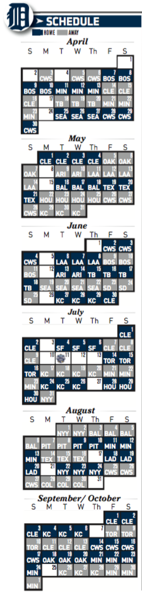 Printable Schedule, Detroit Tigers