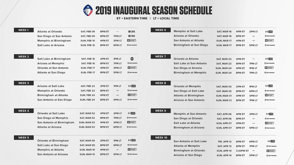 AAF 2019 schedule: Game times, TV channels, and live stream info for Week 7  