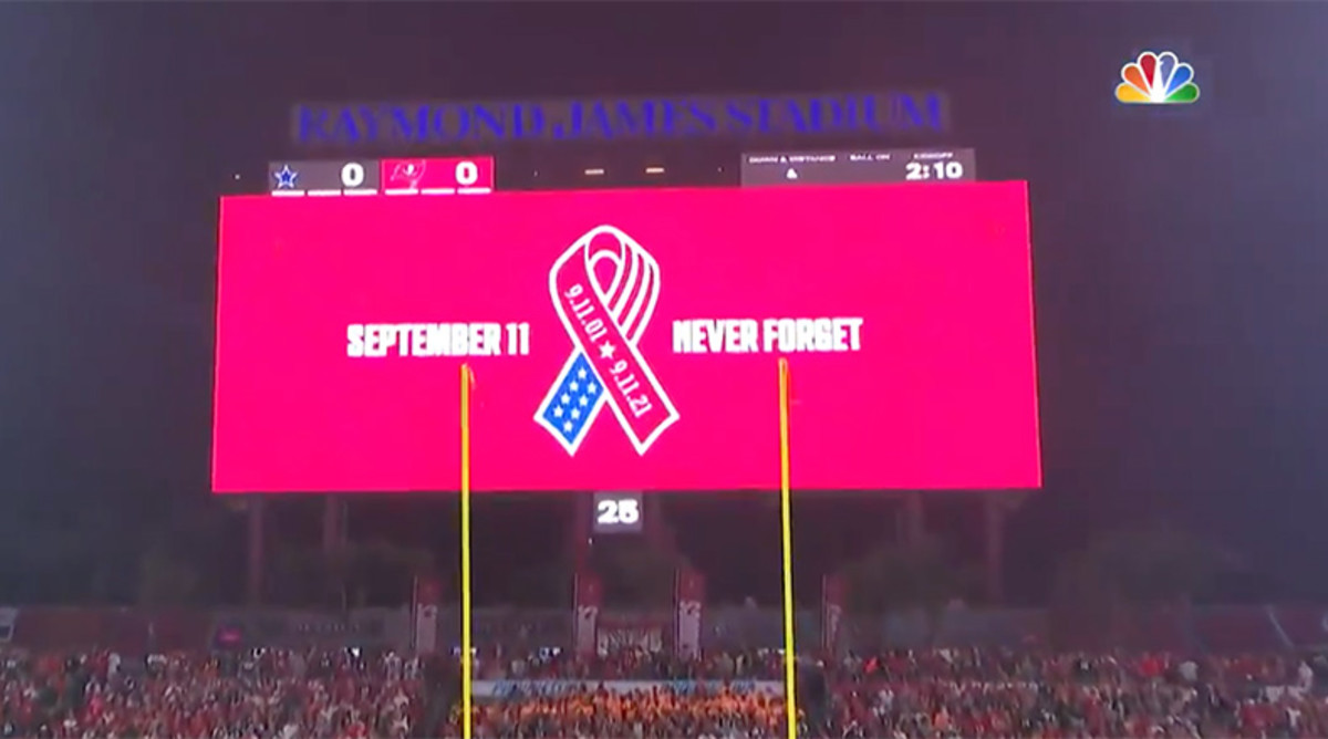 Sept. 11 "Never Forget" scoreboard, 20-year anniversary of 9/11