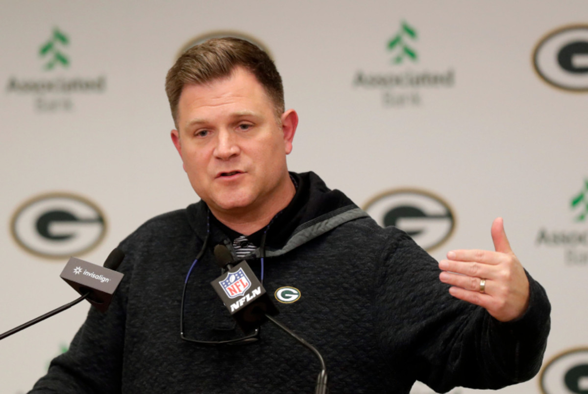 Green Bay Packers general manager Brian Gutekunst speaks to media during a pre-draft press conference on April 24, 2023, at Lambeau Field in Green Bay, Wis. © Sarah Kloepping/USA TODAY NETWORK-Wisconsin / USA TODAY NETWORK