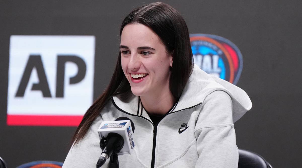 Iowa star Caitlin Clark speaks with the media ahed of the 2024 Final Four.