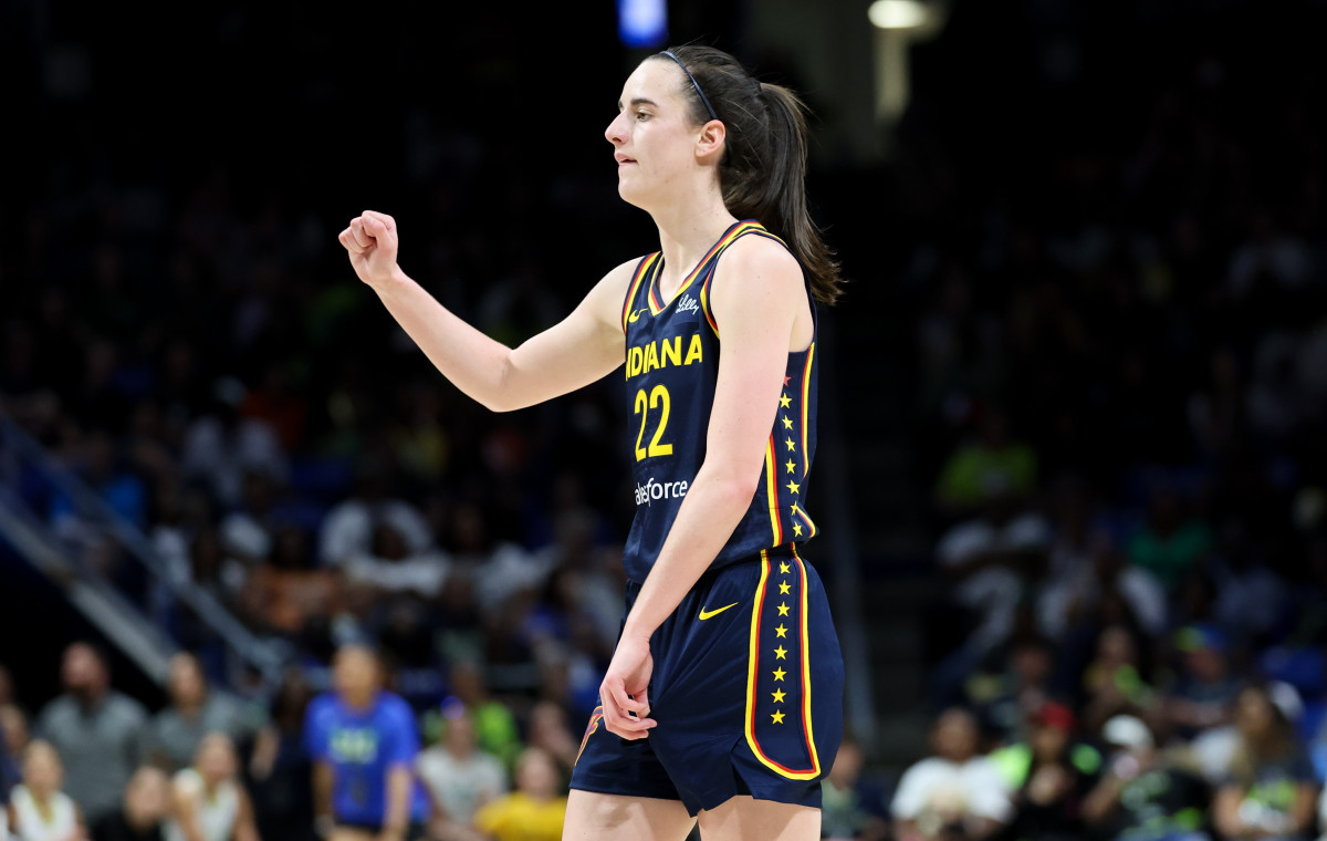May 3, 2024; Dallas, Texas, USA; Indiana Fever guard Caitlin Clark (22) in action during the game against the Dallas Wings at College Park Center.