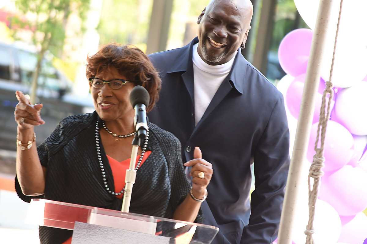 Michael Jordan and his mother Deloris Jordan talk to the crowd outside of The Michael Jordan Family Medical Clinic led by Novant Health. 