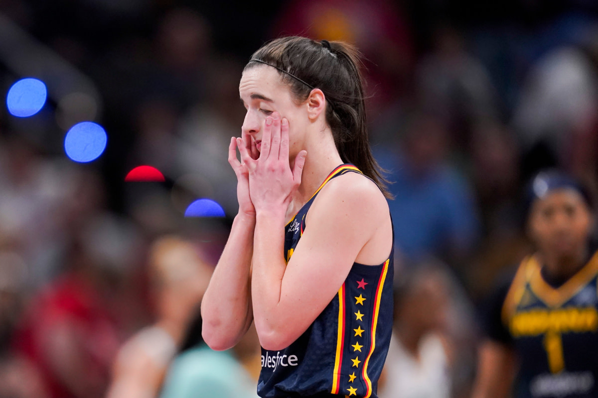 Indiana Fever Guard Caitlin Clark 22 Shows Frustration Thursday May 16 2024 During The Indiana Fever Home Opener Game Against The New York Liberty At Gainbridge Fieldhouse In Indianapolis 