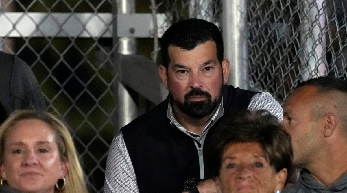 Ryan Day attends his son RJ Day’s high school football game in Columbus, Ohio.