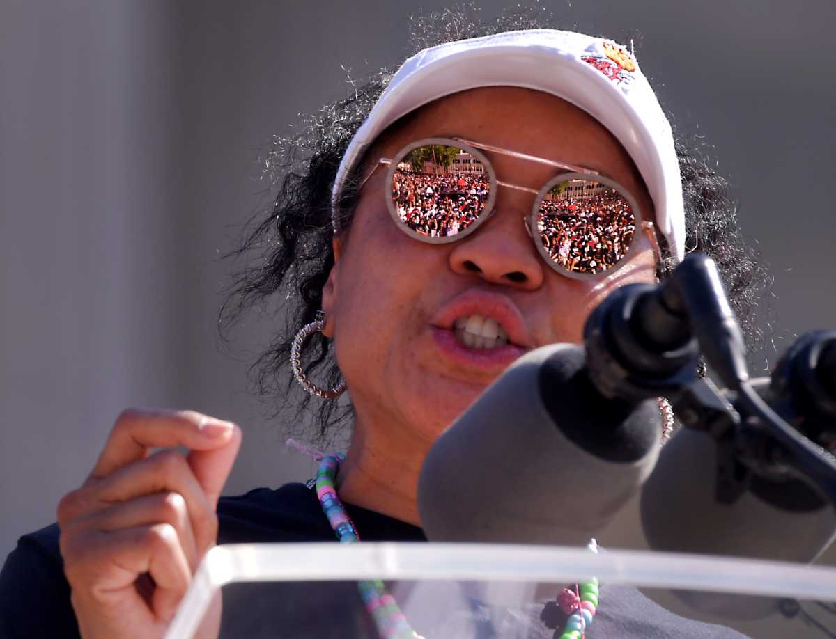 A parade to honor the University of South Carolina women's basketball NCAA national championship victory was held in downtown Columbia on April 14, 2024. USC Head women's basketball coach Dawn Staley thanks the team's supporters at the steps of the capital.