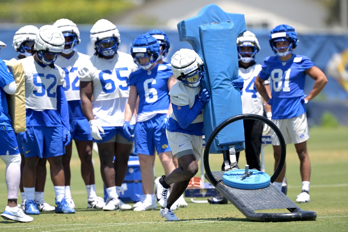 May 28, 2024; Thousand Oaks, CA, USA; Los Angeles Rams safety Kenny Logan Jr. (46) participates in drills during OTAs at the team training facility at California Lutheran University.