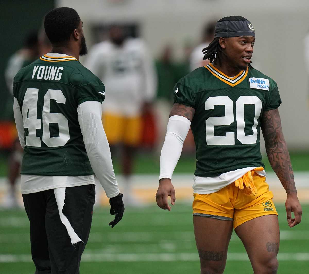 Green Bay Packers safety Javon Bullard (20) is shown during organized team activities on Wednesday, May 29, 2024, in Green Bay, Wisconsin.