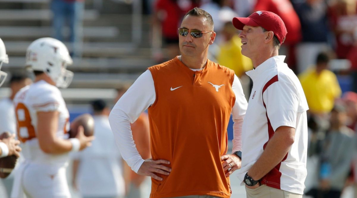 Oklahoma Sooners head coach Brent Venables and Texas Longhorns head coach Steve Sarkisian.