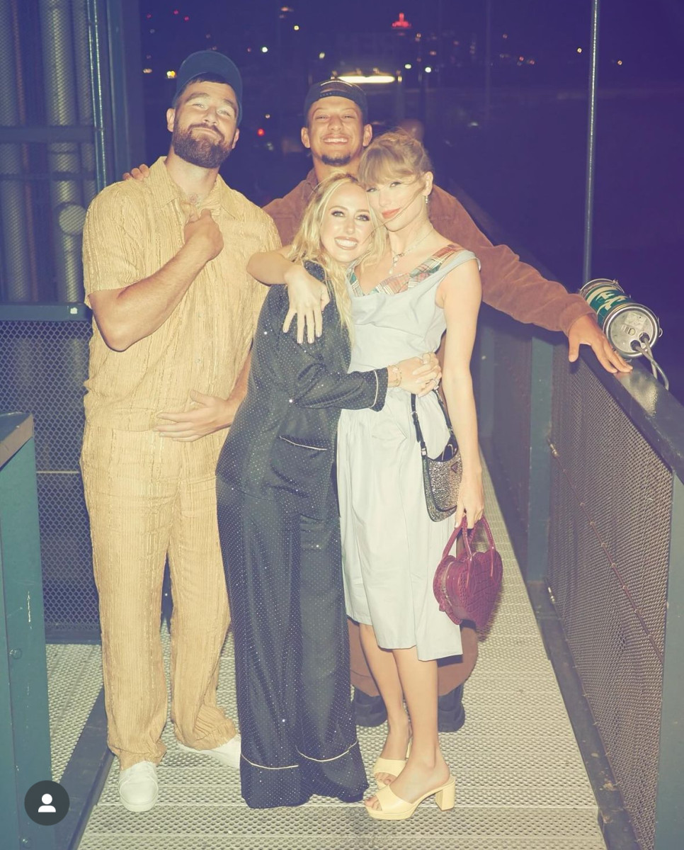 Brittany Mahomes posts a photo with husband Patrick Mahomes, Taylor Swift, and her boyfriend, Travis Kelce on July 15, 2024.