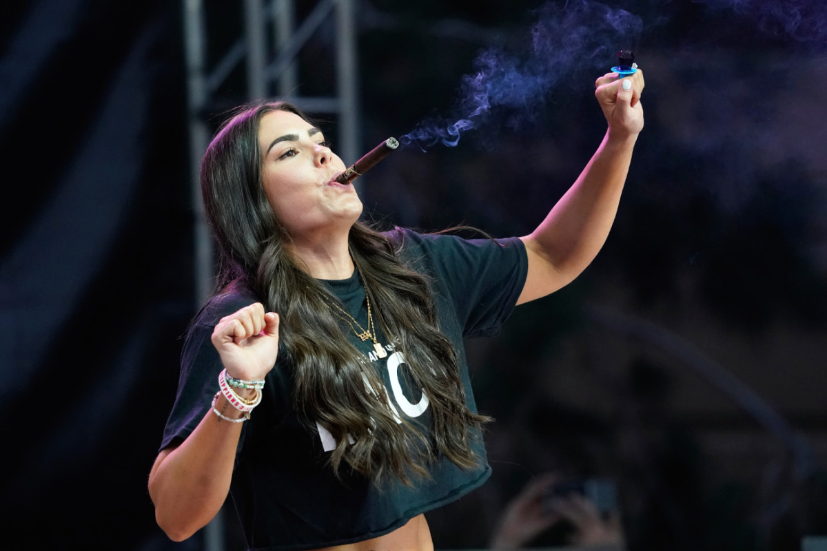 Las Vegas guard Kelsey Plum (10) celebrates during the Las Vegas Aces championship parade.